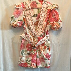 Unbranded Floral Pink and Orange Romper Size Small
